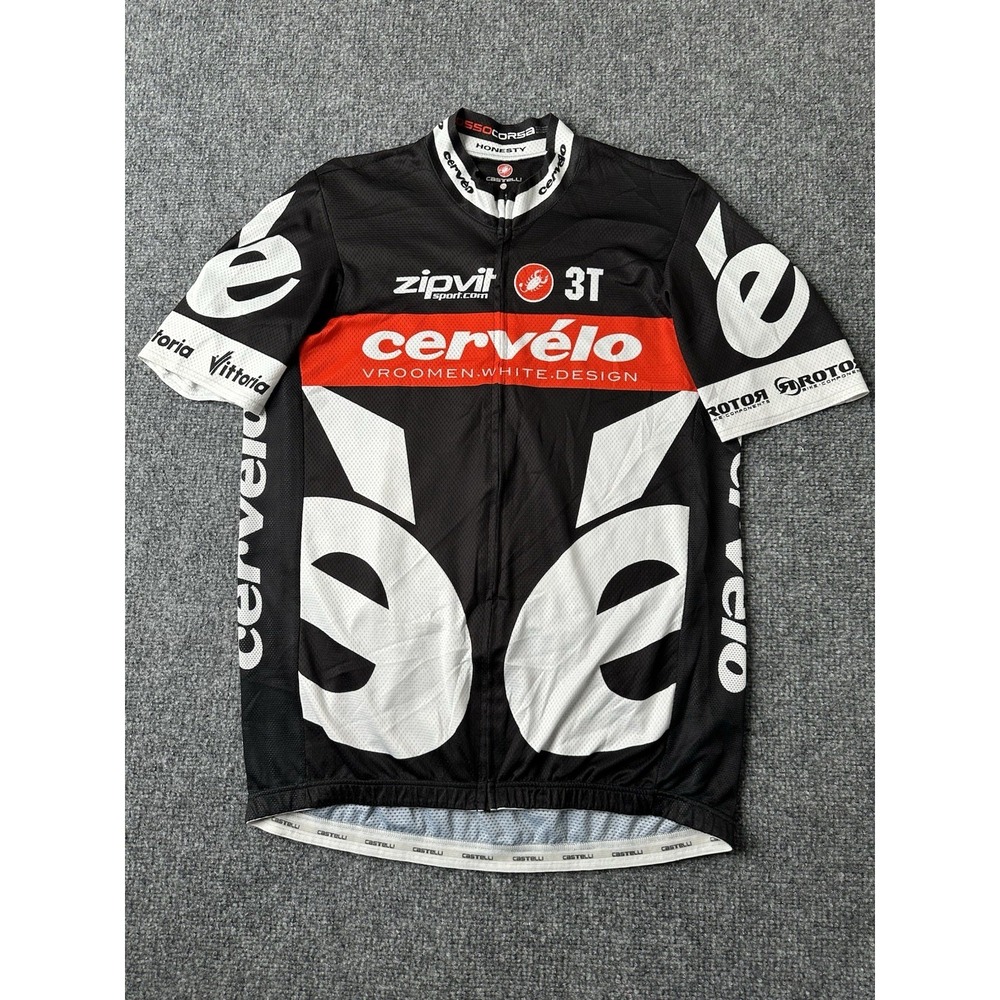 Mens Cycling Castelli Cervelo Team Full Zip Jersey Black Red, Size XXL